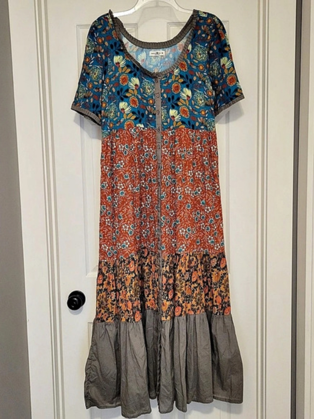 Natural Life Christa Knit Cotton Maxi Dress Floral Blue & Orange Medium
